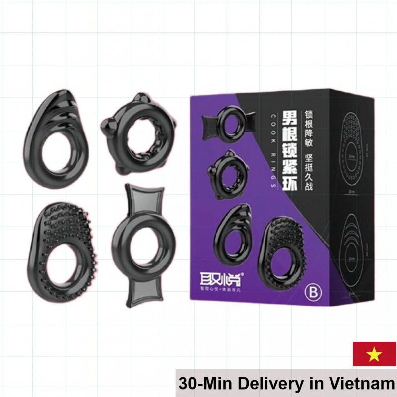 Set 4 Silicone Delay Penis Rings Enhance 