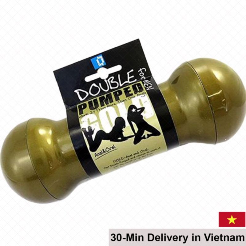 Double Pumped Gold Vibrating Dual End Male Masturbator 