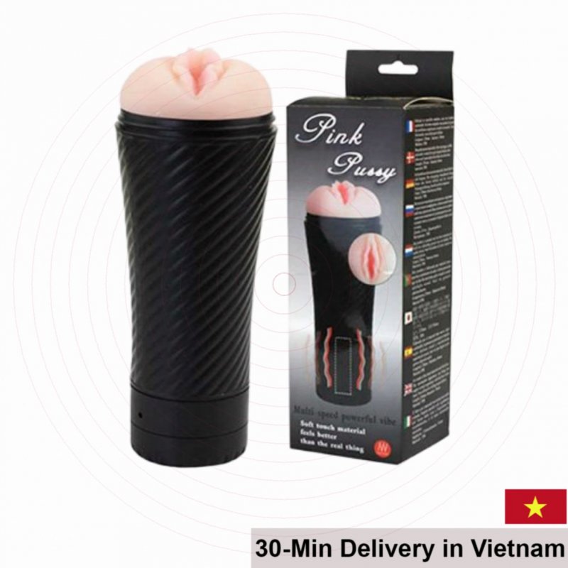 Pink Pussy Vibrating Masturbation Cup 7 Modes Silicone 