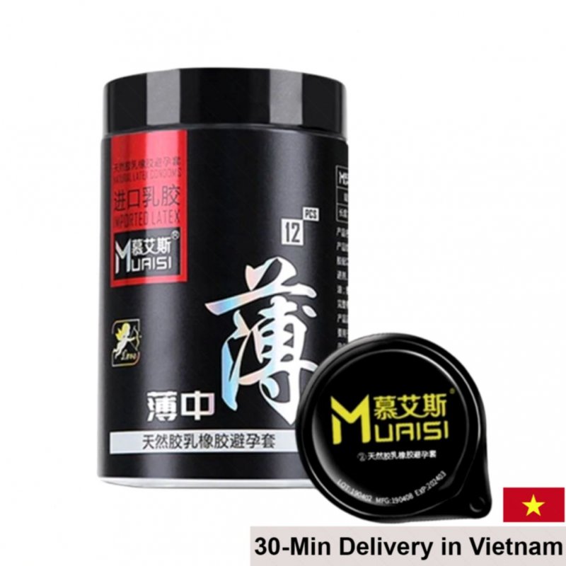 Muaisi Imported Latex Black Thin Smooth Condom 12-Pack 