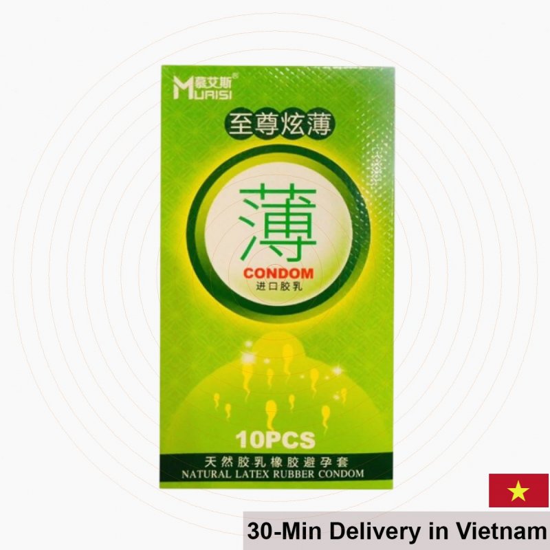 Muaisi Green Strawberry Scented Ultra Thin Condoms Box 10 
