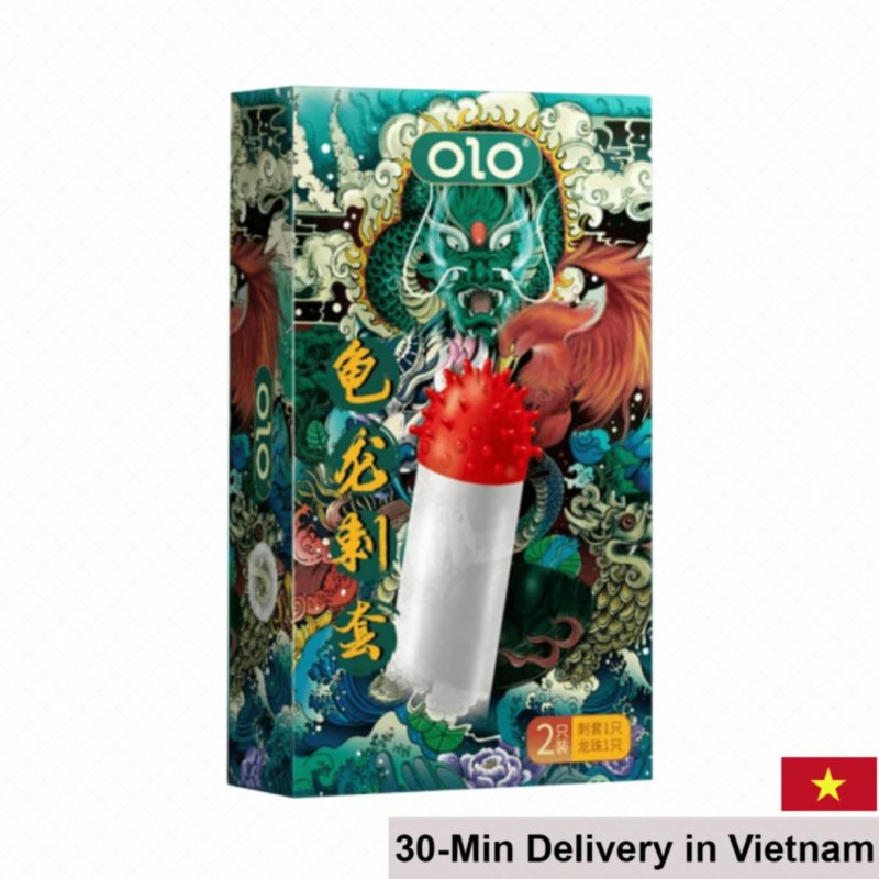 OLO Green Dragon Textured Condom 1pc with Silicone Bead 