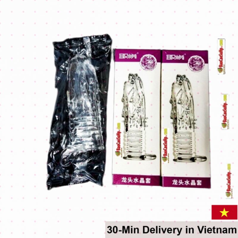 Dragon Head Ribbed Condom With Strap Reusable Safe Silicone 