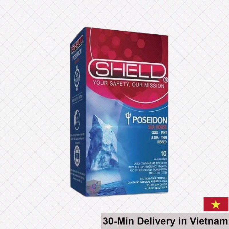 Shell Poseidon Mint Ribbed Condom 10pcs Ultra-Thin Long-Lasting 