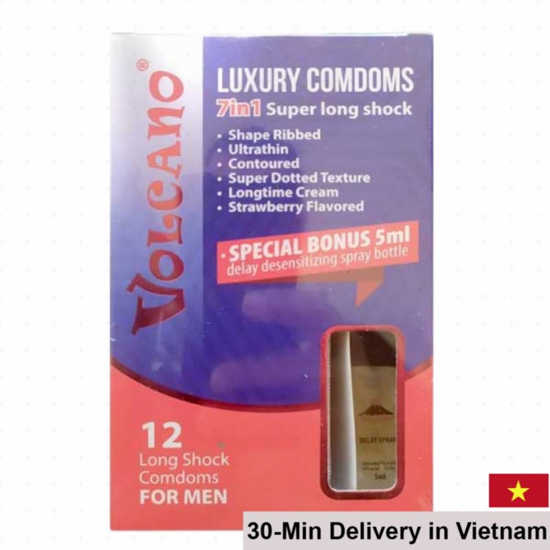 Volcano 7in1 Condom Ribbed Delay Climax Thin US Quality 