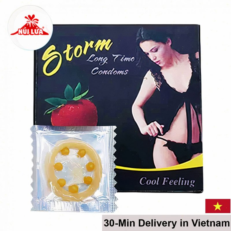 Storm Strawberry 7 Large Bead Natural Rubber Delay Condom 