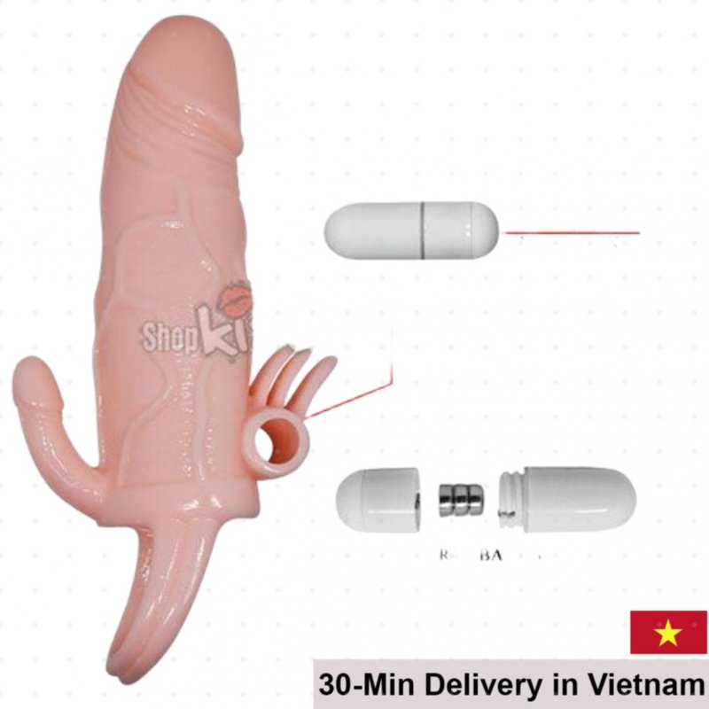 Double Vibrating Male Cock Sleeve Soft Silicone 