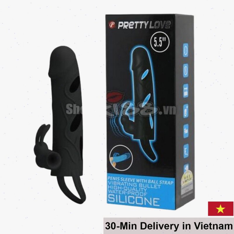 Black Soft Silicone Vibrating Penis Enhancer Sleeve 