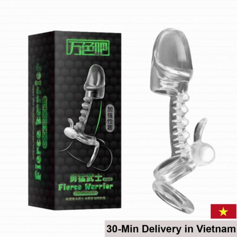 Fierce Warrior Ribbed Vibrating Penis Condom Sleeve 