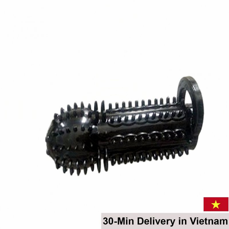 Black Ribbed Delay Ring with Vibrator Multi Speed TPE 