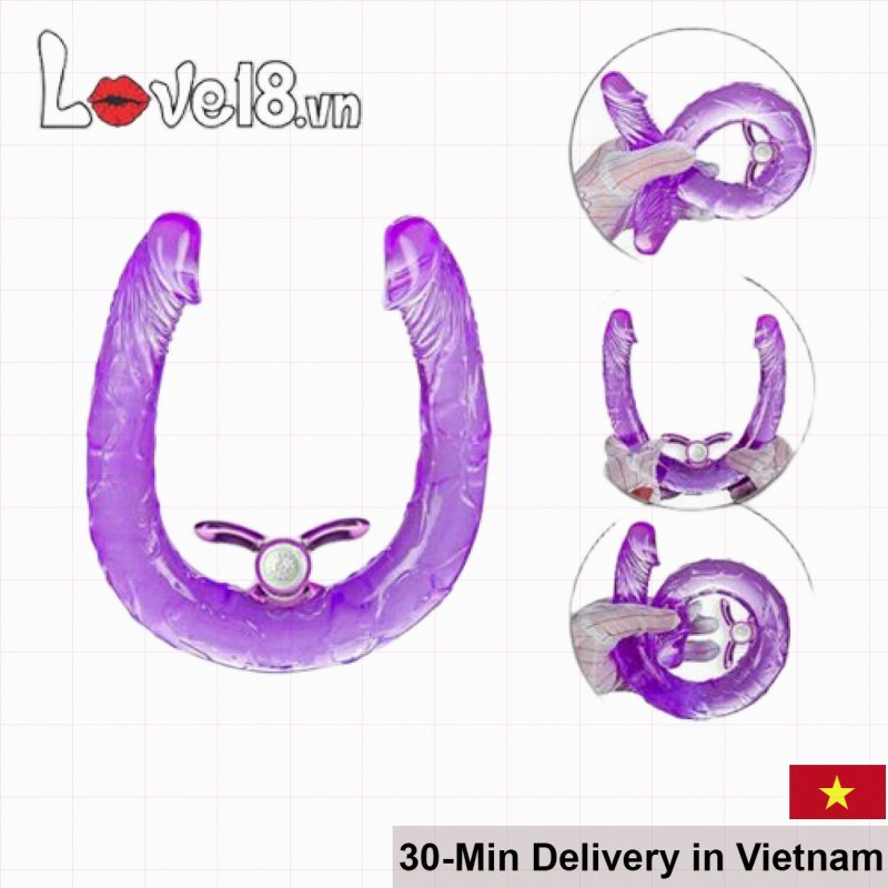 Double-Ended Vibrating Silicone Strap-On Lesbian Toy Pleasure 