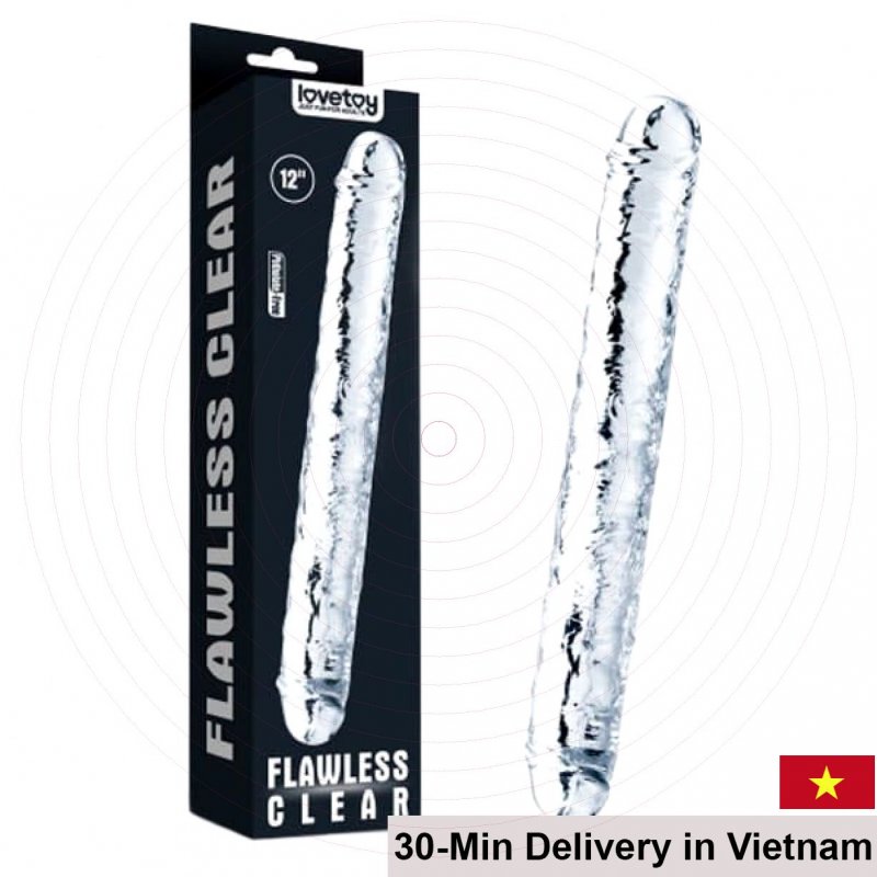 LoveToy 12 Inch Dual-End Transparent Soft Silicone Realistic Dildo 
