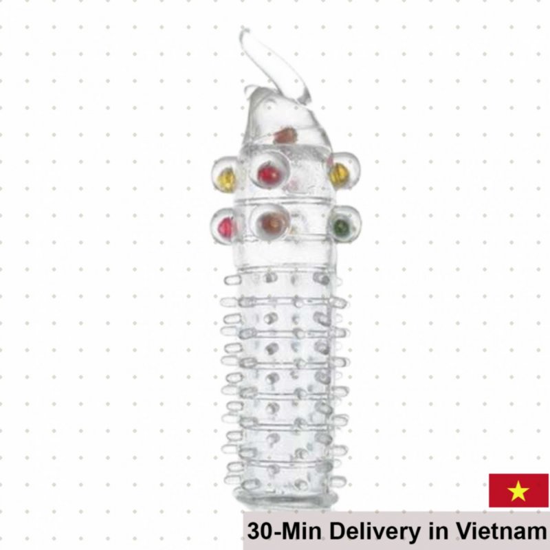 Baile Clear Ribbed Extension Condom with Large Beads Enhanced Size 