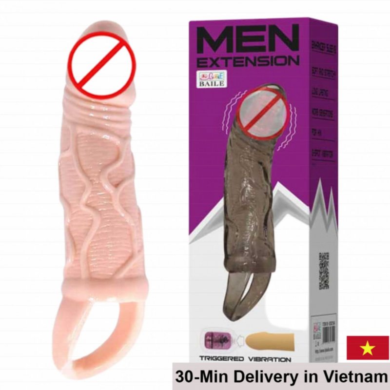 Baile Extension Vibrating Size Enhancer Sleeve Male Delay Condom 