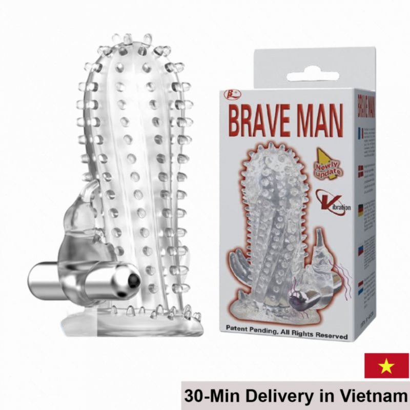 Brave Man Large Ribbed Vibrating Condom Intense Pleasure Controller 
