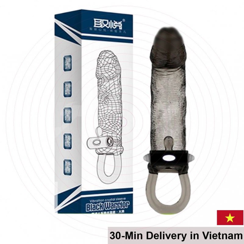 Black Warrior Ribbed Vibrating Penis Sleeve With Harness 