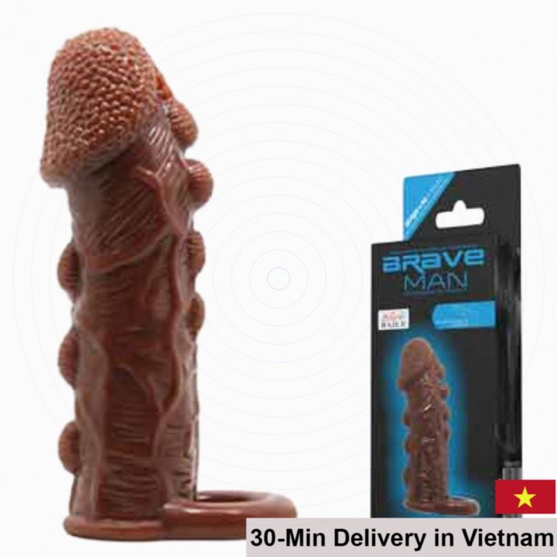 Brown Soft Silicone Textured Condom with Strap 