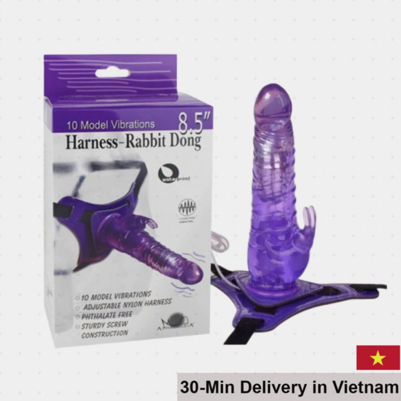 Aphrodisia Harness Rabbit 8.5” Strap-On Vibrating Lesbian Couples Toy 