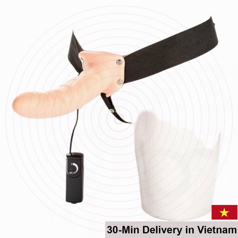 SHP320 Hollow Strap-On Curved Soft Vibrating Dildo 