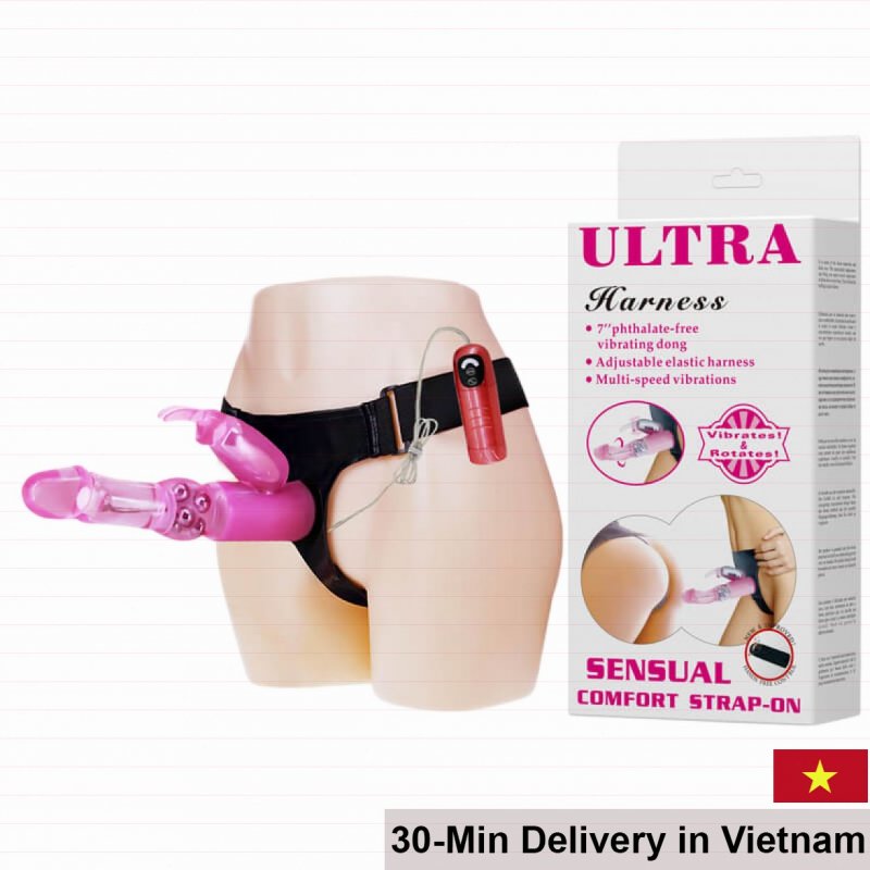 Ultra Harness Strap-On with Rotating Vibrations and Remote 