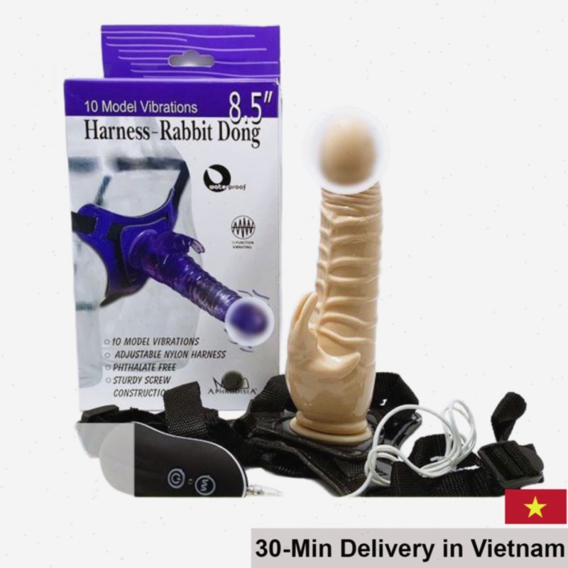 Les Harness Rabbit Dong Strap-On Vibrating Lesbian Toy 