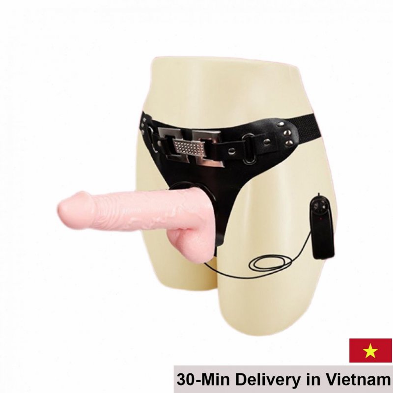 Multi-mode vibrating strap-on dildo for lesbian and couple play 