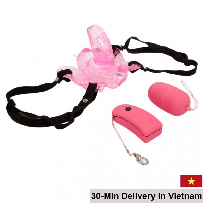 Remote Control Strap-On Vibrating Butterfly Dildo Silicone Safe 