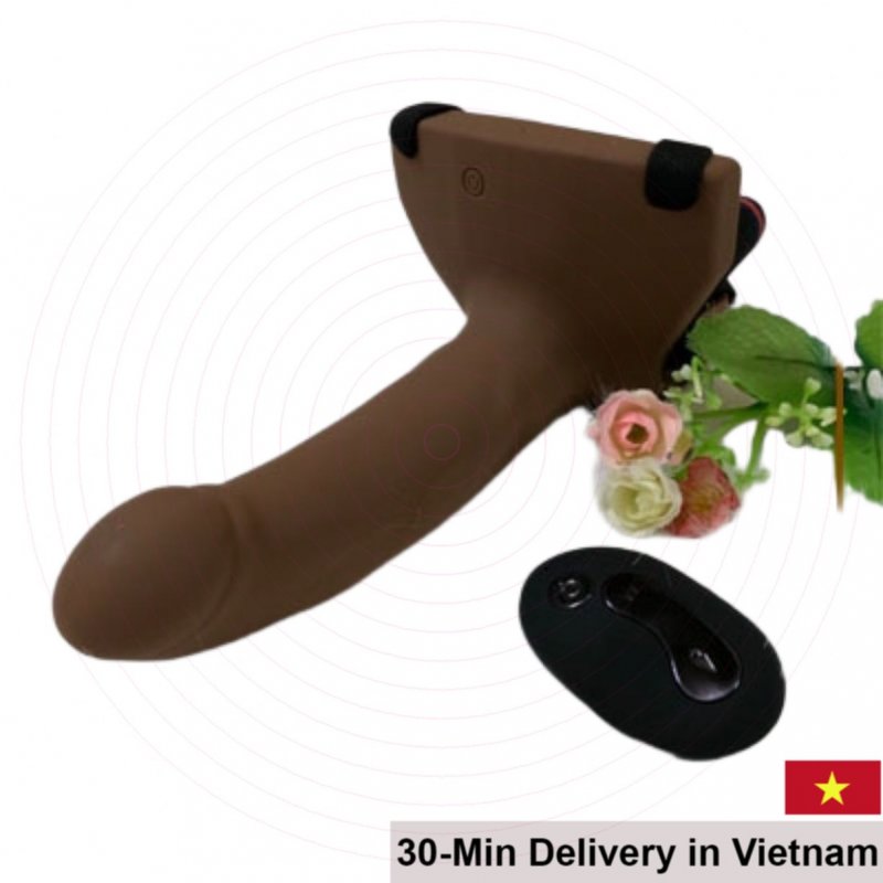 Remote vibrating hollow strap-on silicone male couples delay toy 