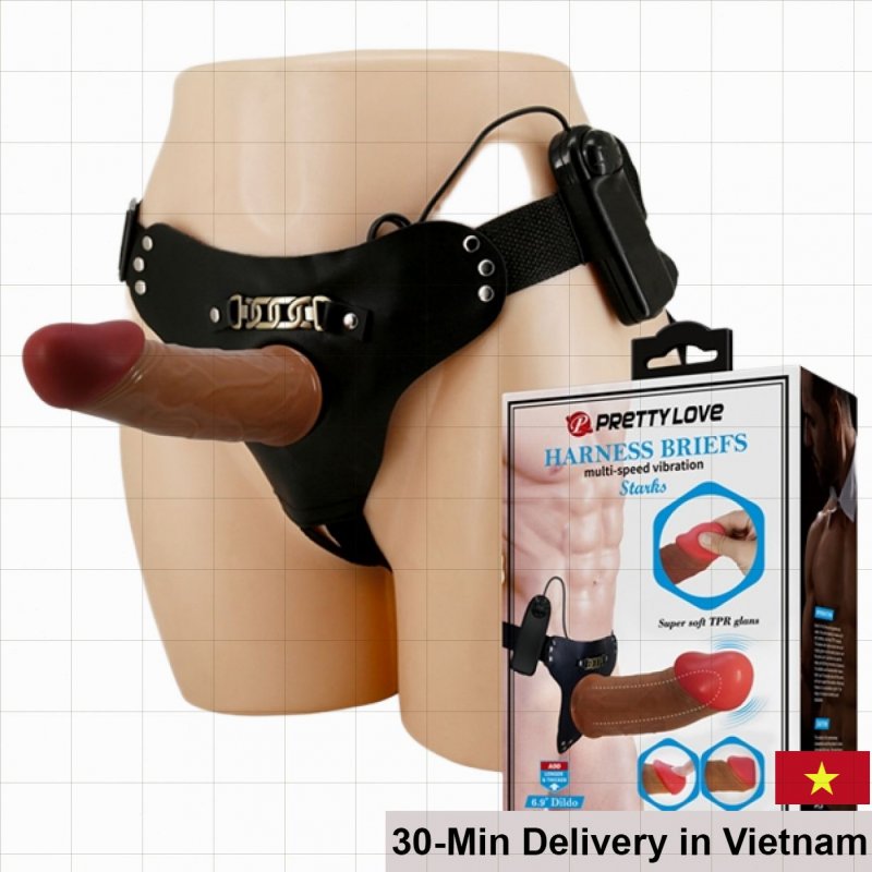 Brown Hollow Strap-On Dildo Multi-Speed Vibrating Waterproof 