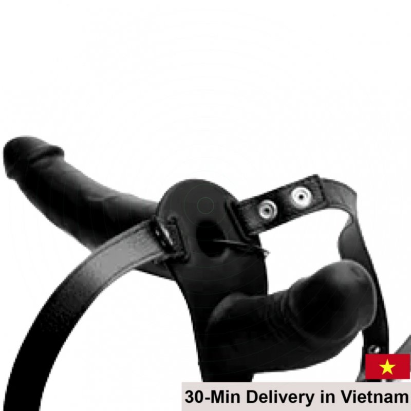 Lesbian Strap-On Double-Ended Silicone PU Sex Toy Black 