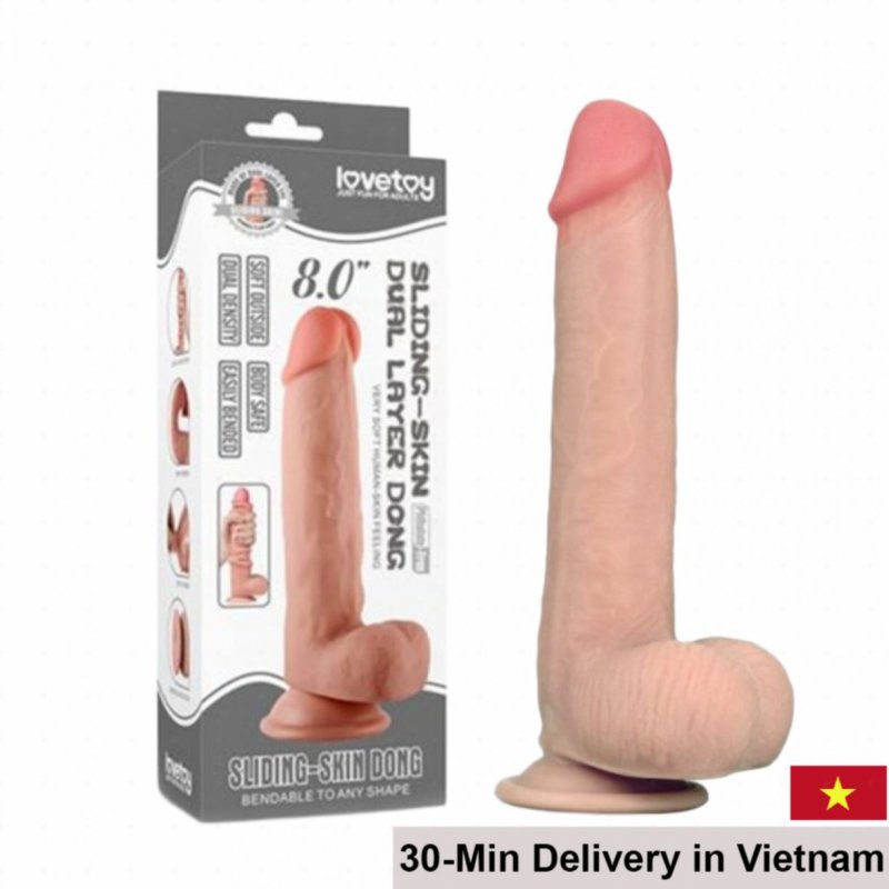 Lovetoy Sliding Skin Dong 8” Wall-Mount Suction Realistic Toy 