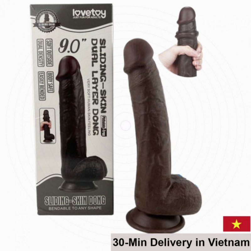 Black 9 Inch Lovetoy Silicone Dildo Premium Realistic Toy 