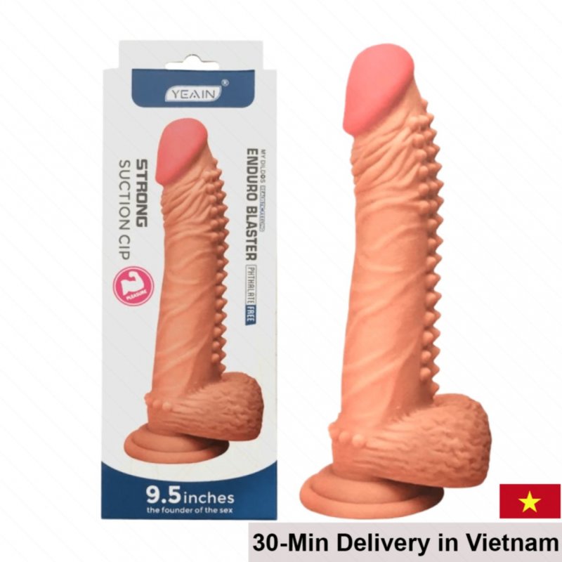 Yeain 9.5” Suction Cup Textured Solid Silicone Dildo 