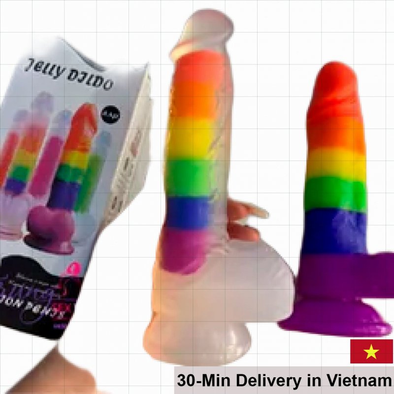 Yeain Soft Rainbow Silicone Sucker Dildo 19.5cm 