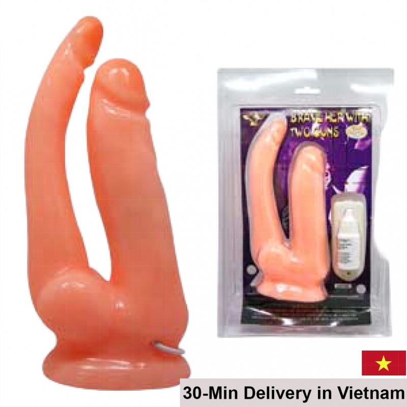 Silicone Double-Prong Male Masturbator Wall-Suction Toy 