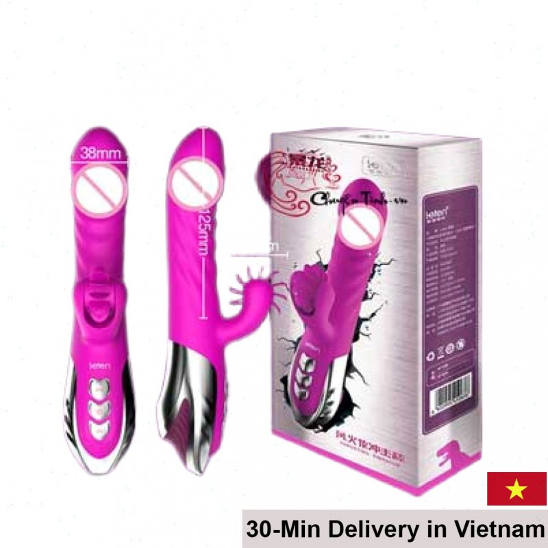Leten Wheel Thrusting Vibrating Soft Silicone Female Dildo 23cm 