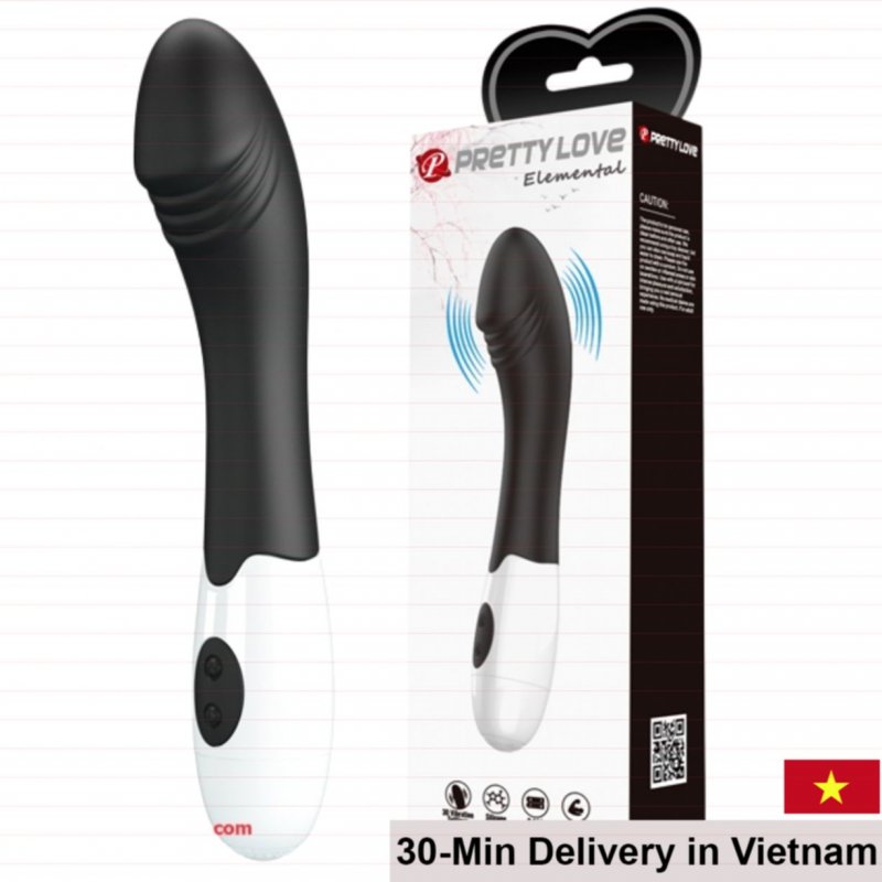 Prettylove Elemental 30 Mode Vibrating Dildo – Black Safe Silicone 