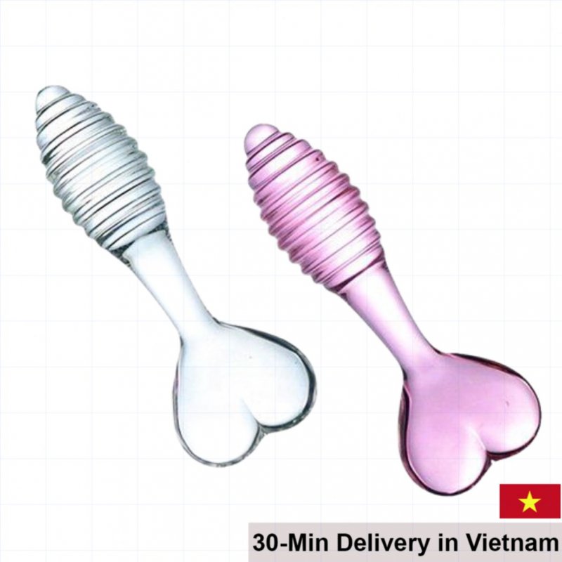 Heart Tail Glass Anal Plug Stimulator 12.7cm Rose Color 