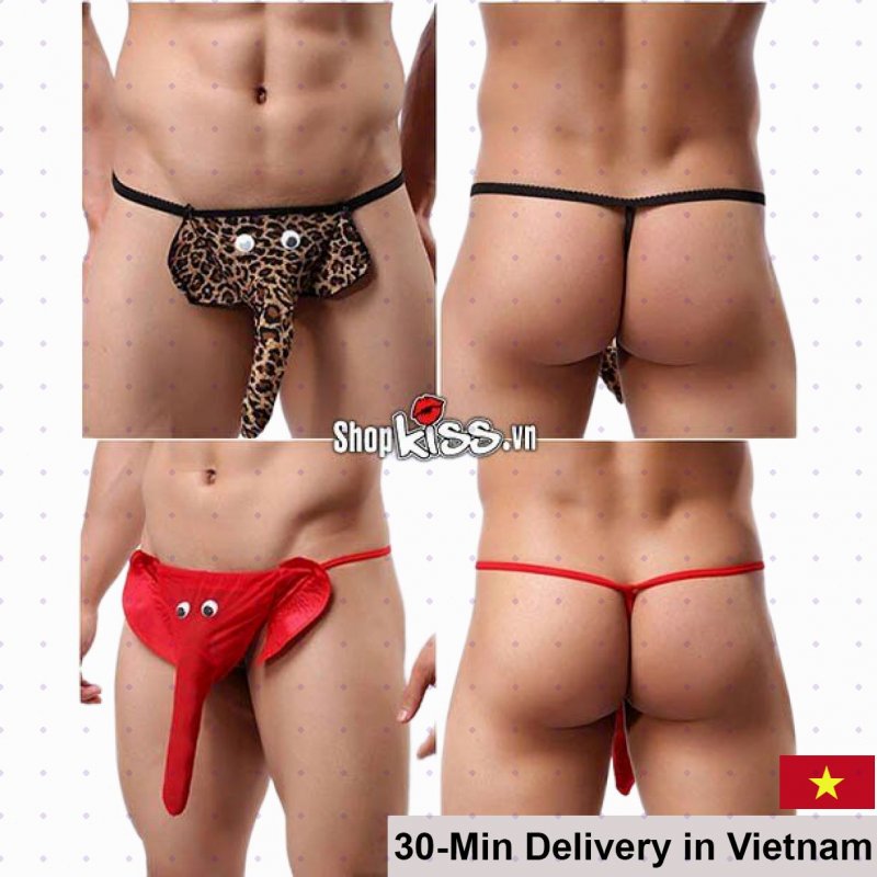 Men’s Sexy Cotton Kinky Elephant Thong Underwear in Red Black 
