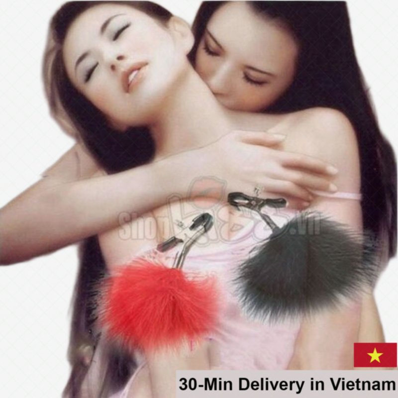 Feather Tickler with Nipple Clamps BDSM Erotic Sensation Kit 