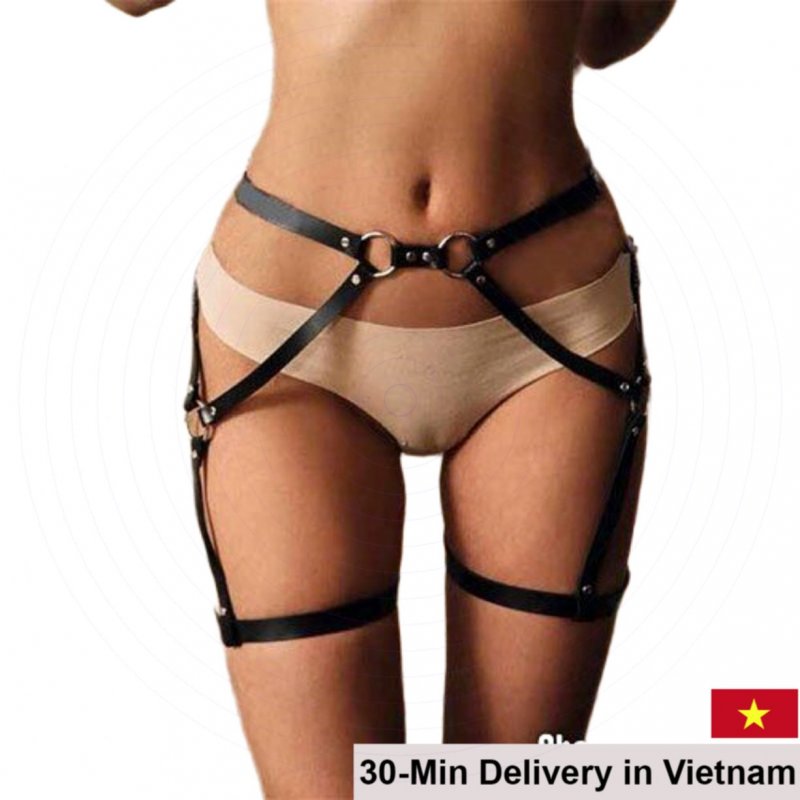 Sexy Black Leather Garter Belt with Thigh Strap for Cosplay 