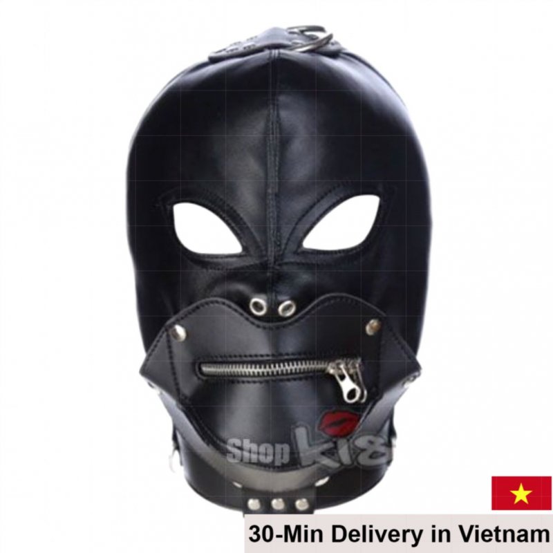 Black Demon Face Mask Zipper Mouth BDSM Accessory 