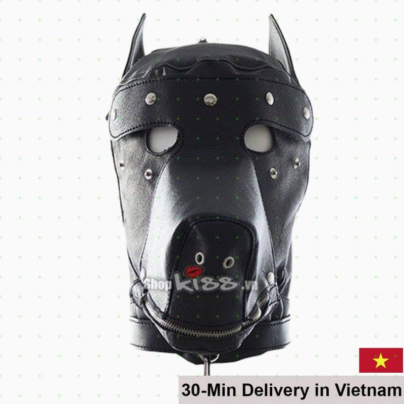 BDSM dog mask with zip mouth PU leather kinky fetish roleplay accessory 