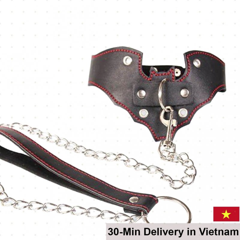 Batman Leather BDSM Collar with Chains for Role Play 