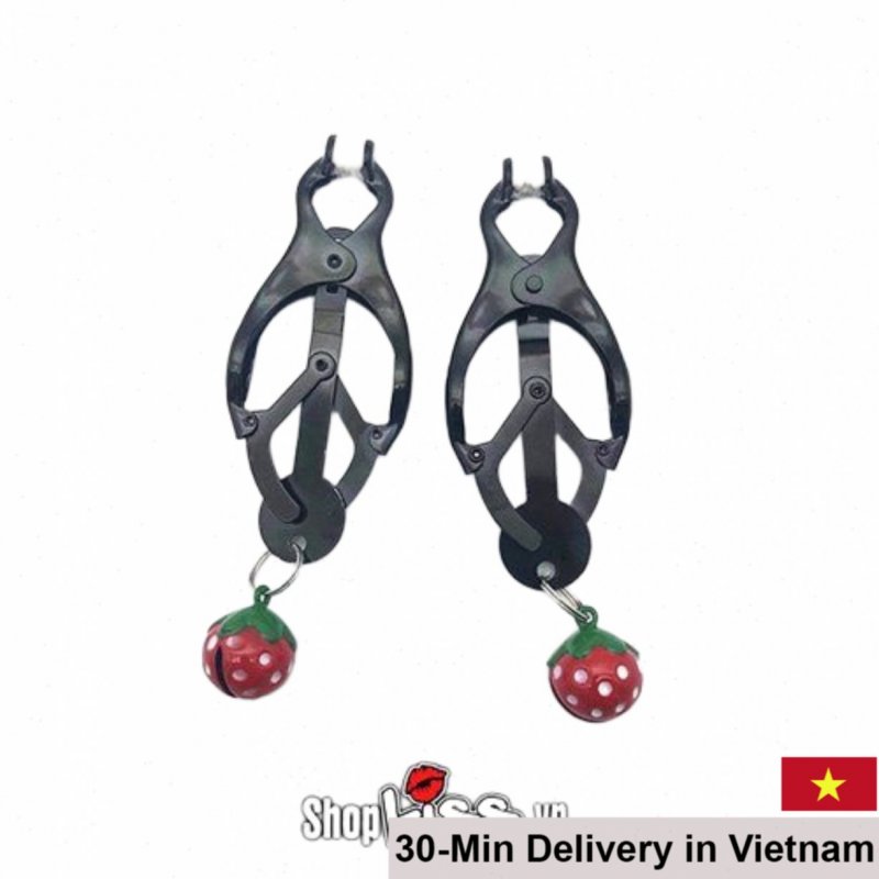 Sweet Strawberry Nipple Clamps with Bells – Erotic Couple Toy 