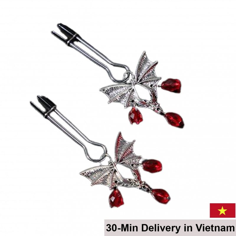 Black Wing BDSM Nipple Clamps Sexy Erotic Metal Cotton Padded 