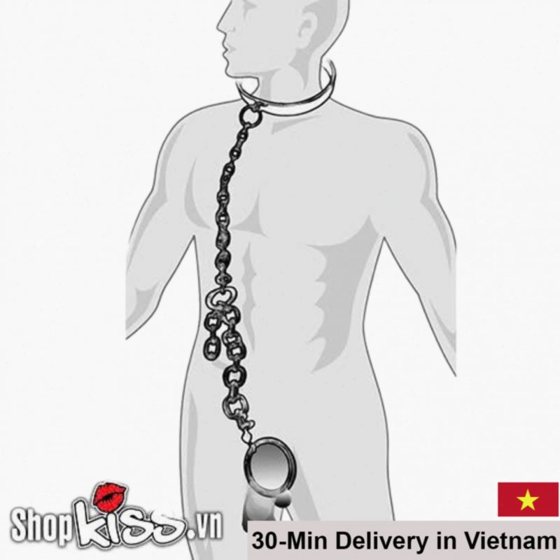 Metal Penis Lock Collar Chain BDSM Male Dominant Bondage Fetish Gear 