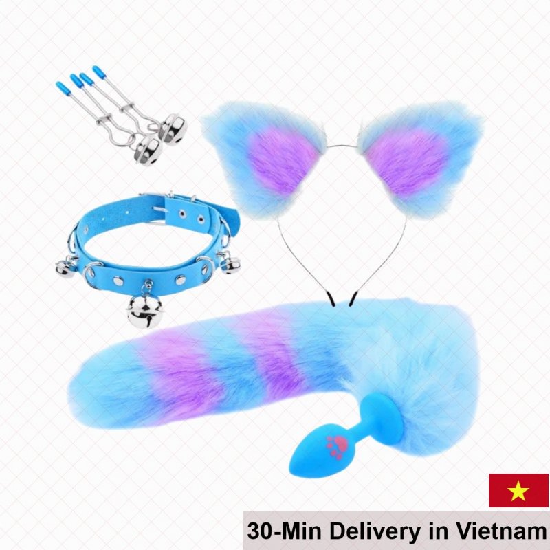 Colorful Sexy Fox Tail & Ear Cosplay Accessories BDSM Set 